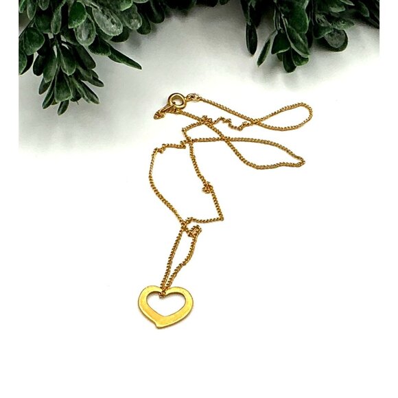 Gold-Tone Open Heart Pendant Necklace On Fine Chain - Picture 3 of 4